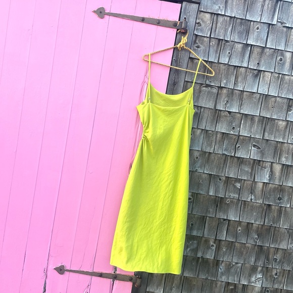 Chartreuse Green Linen Midid Dress Size Large NWT - Picture 3 of 8